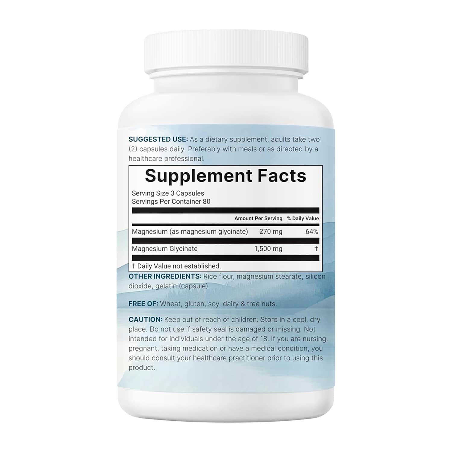 Micro Ingredients Magnesium Glycinate 1500mg 240 Capsules back image
