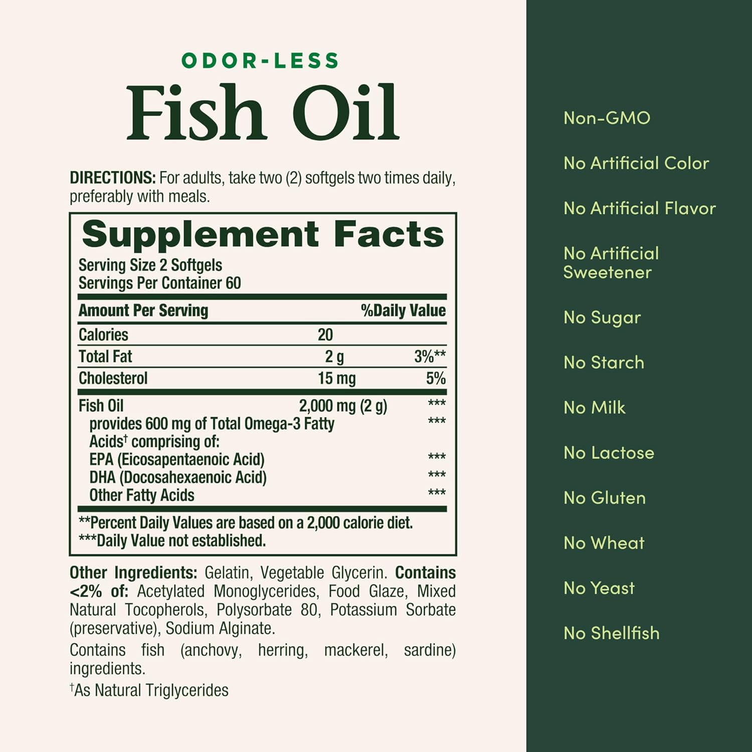 Alternative view of Odorless Fish Oil Softgels 300 mg Omega-3 120 Coated Softgels