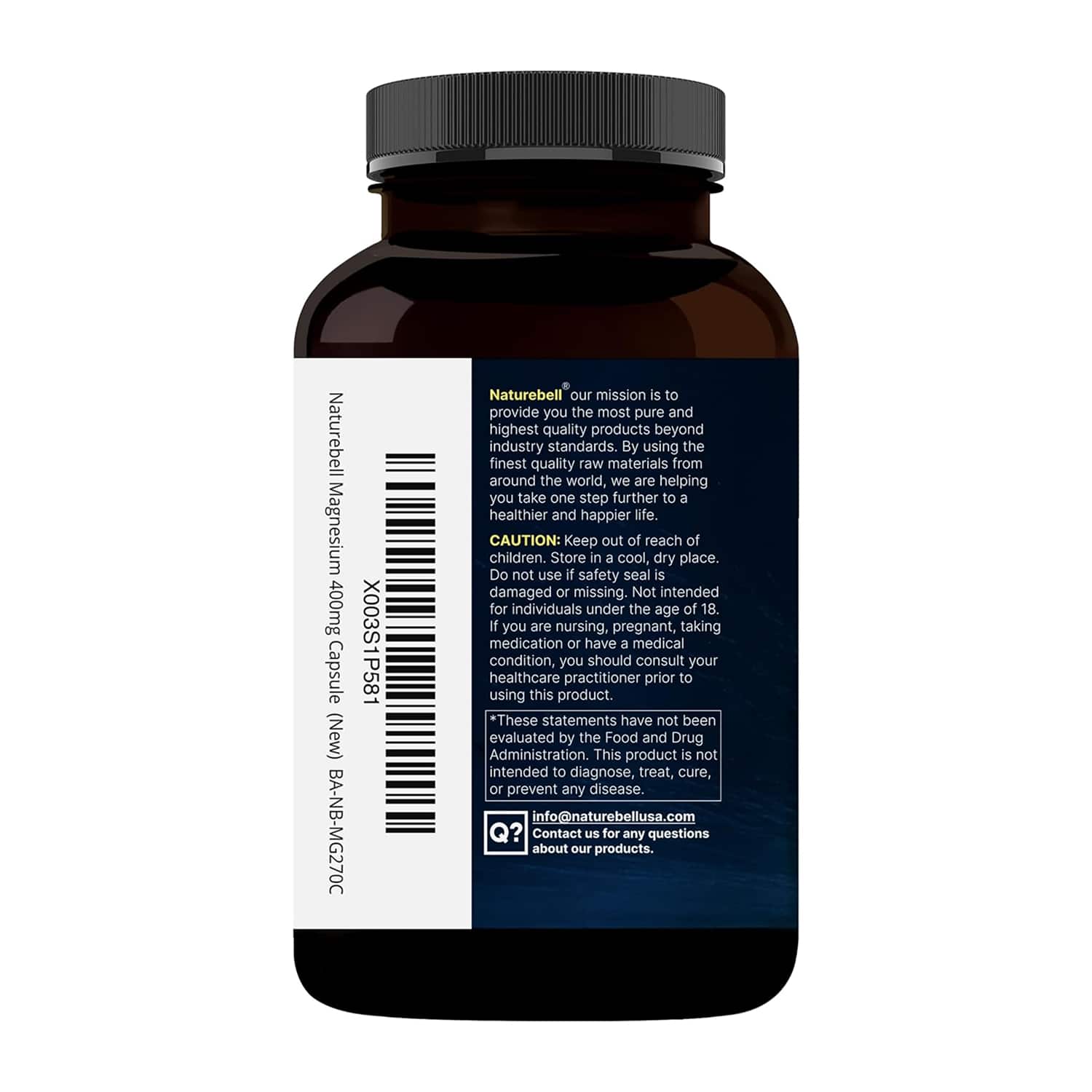 NatureBell Magnesium Glycinate 400mg Elemental 270 Capsules facts image back 2