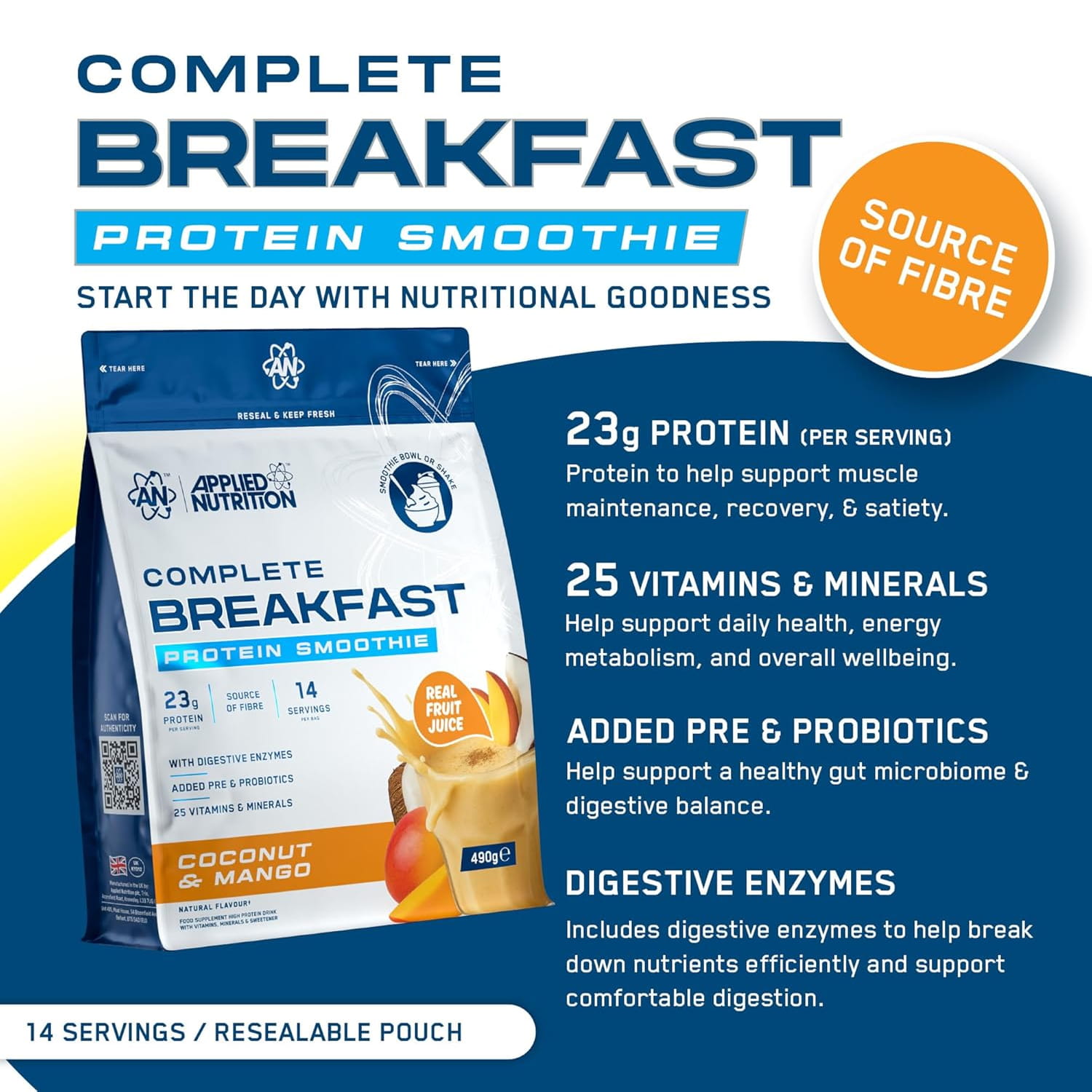 Applied Nutrition Complete Breakfast Smoothie 490g Pouch - Image 5