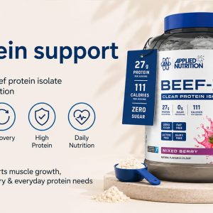 Health benefits banner for Applied Nutrition Beef-XP supporting muscle growth and recovery
