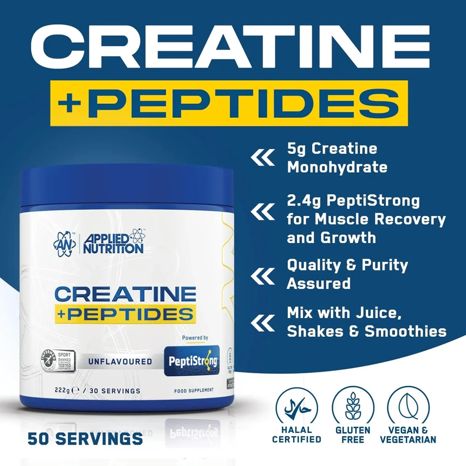 Applied Nutrition Creatine Monohydrate Peptide 222g Unflavoured main